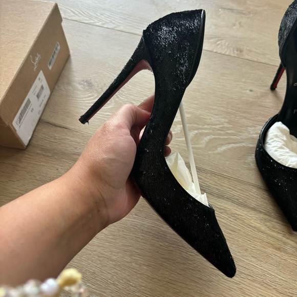 Black Glitter and Pony Hair Izra Christian Louboutins - Picture 2 of 6